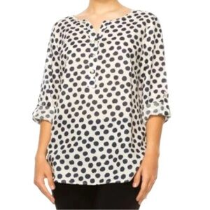 Hester & Orchard Women's Linen Blend Popover‎ Size Medium White & Blue Polka Dot